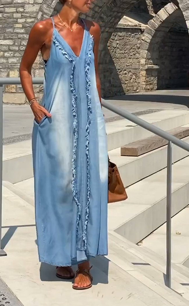 Orelia | Damen Bequemes Denim Trägerkleid
