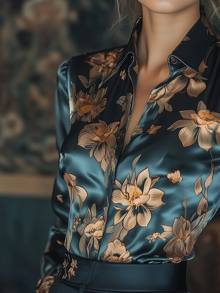 Nayara | Blumig Satin Bedruckte Bluse