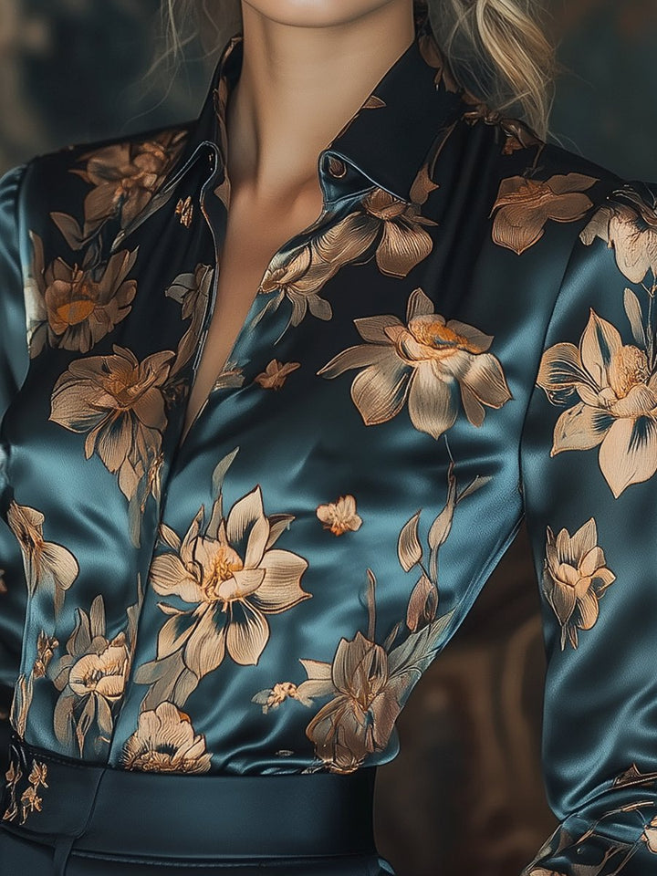 Nayara | Blumig Satin Bedruckte Bluse