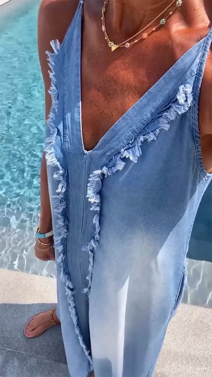 Orelia | Damen Bequemes Denim Trägerkleid