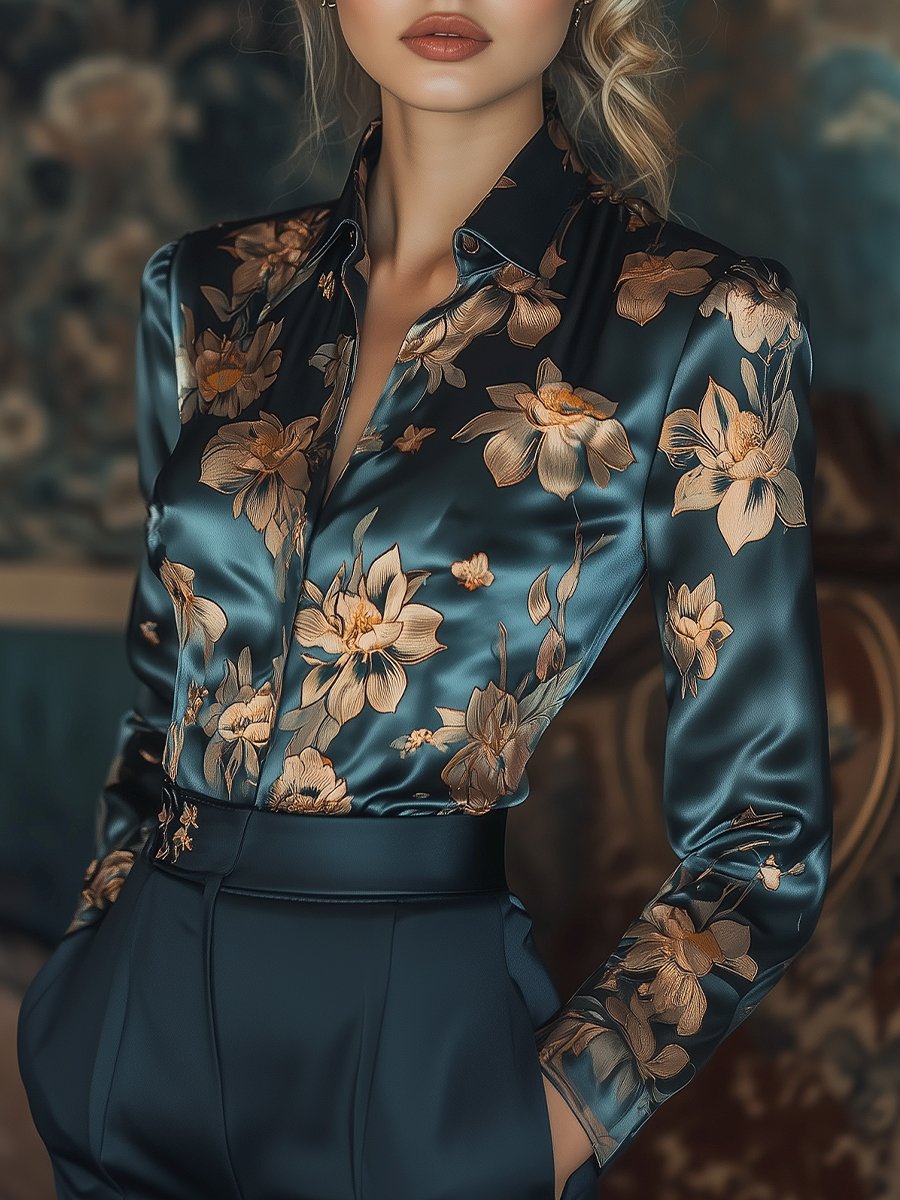 Nayara | Blumig Satin Bedruckte Bluse