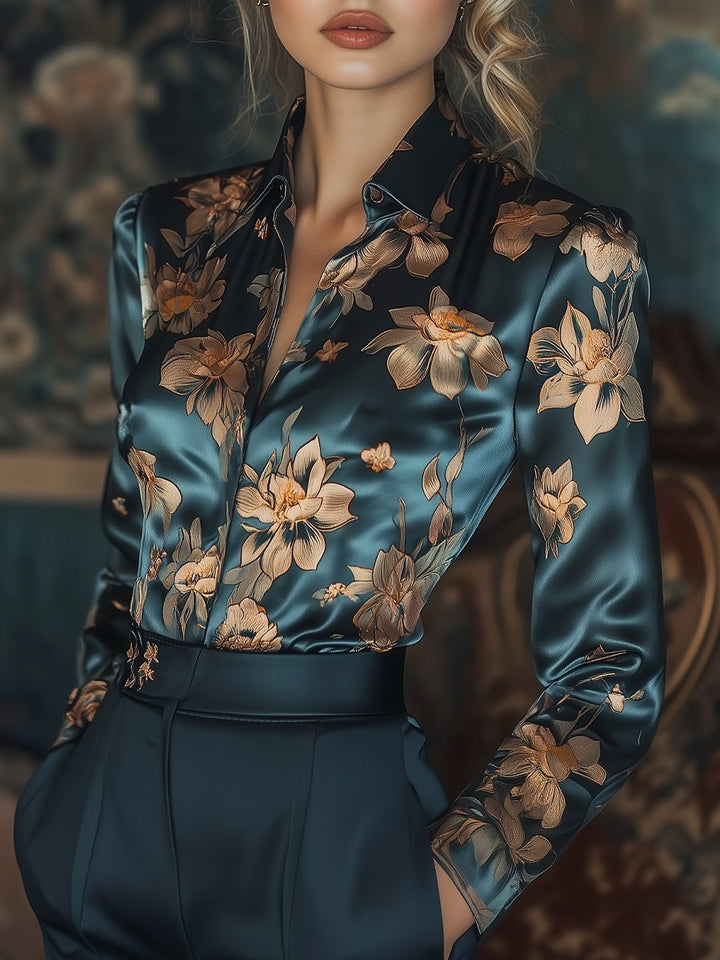 Nayara | Blumig Satin Bedruckte Bluse