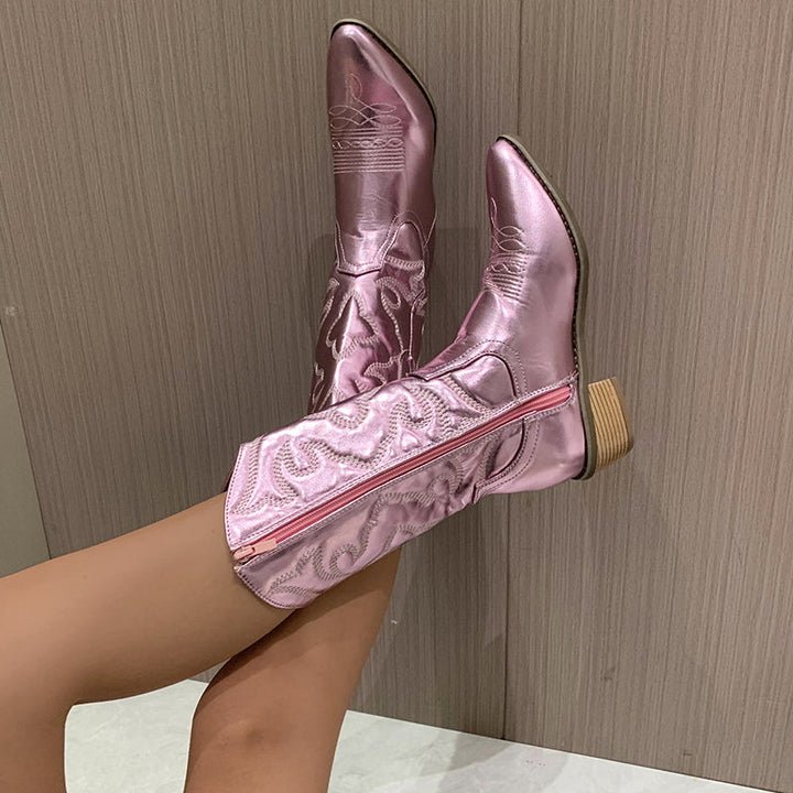 Delina | Damen Metallische Cowboy Stiefel