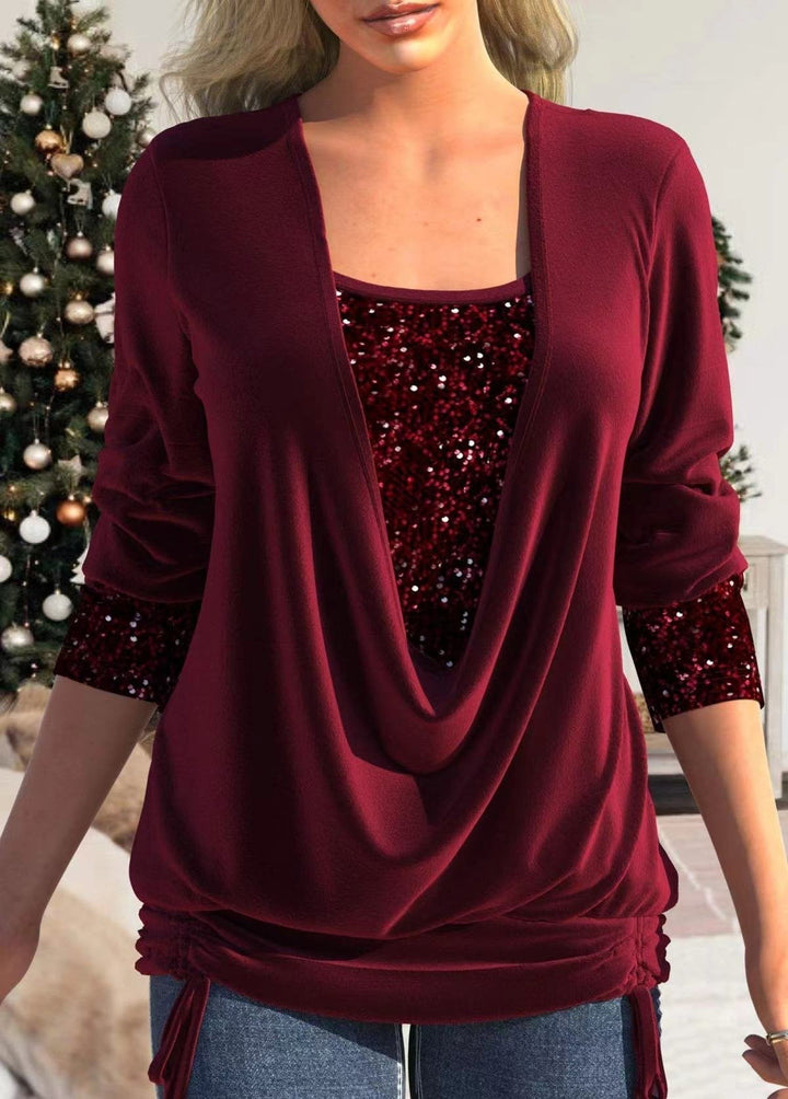 Burgunderfarbene Paillettenbluse für Damen | Elegantes und Schick