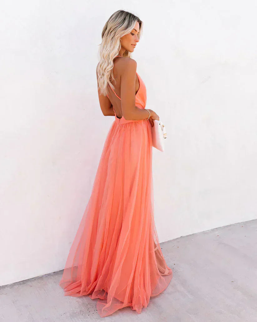 Cyra | Elegantes Ärmelloses Abendkleid in Blütenblatt Staubrosa