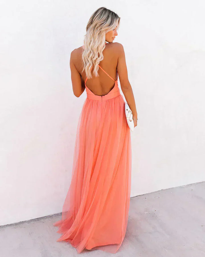 Cyra | Elegantes Ärmelloses Abendkleid in Blütenblatt Staubrosa