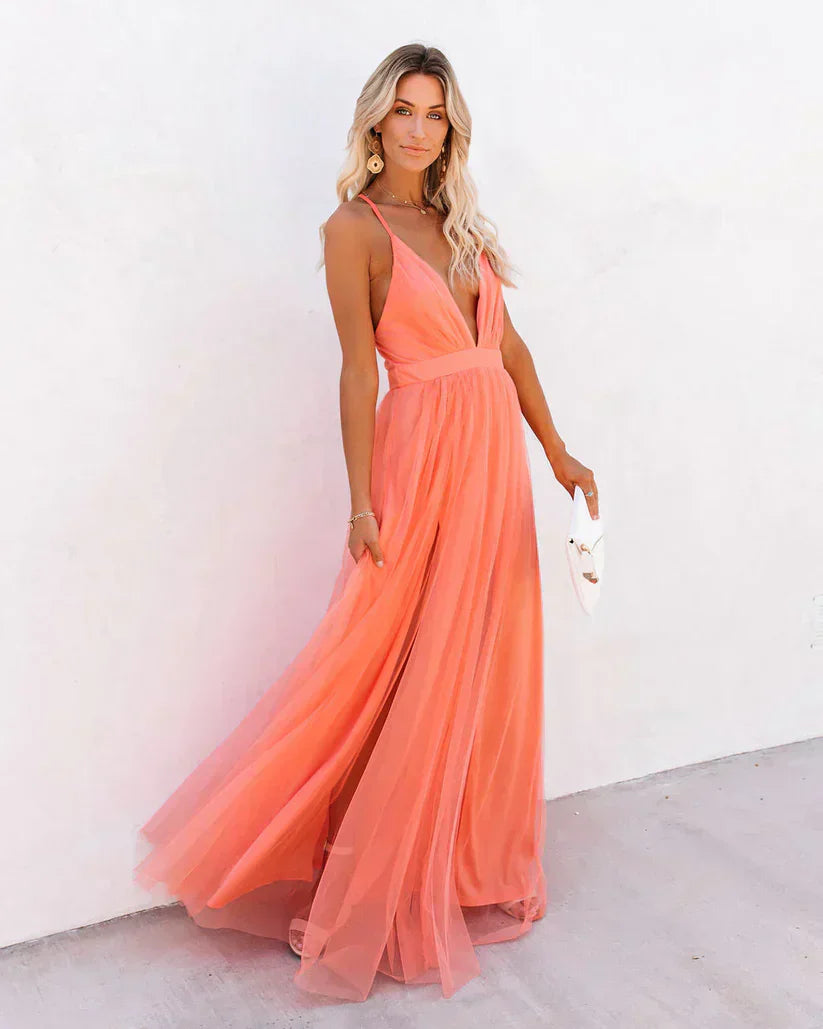 Cyra | Elegantes Ärmelloses Abendkleid in Blütenblatt Staubrosa
