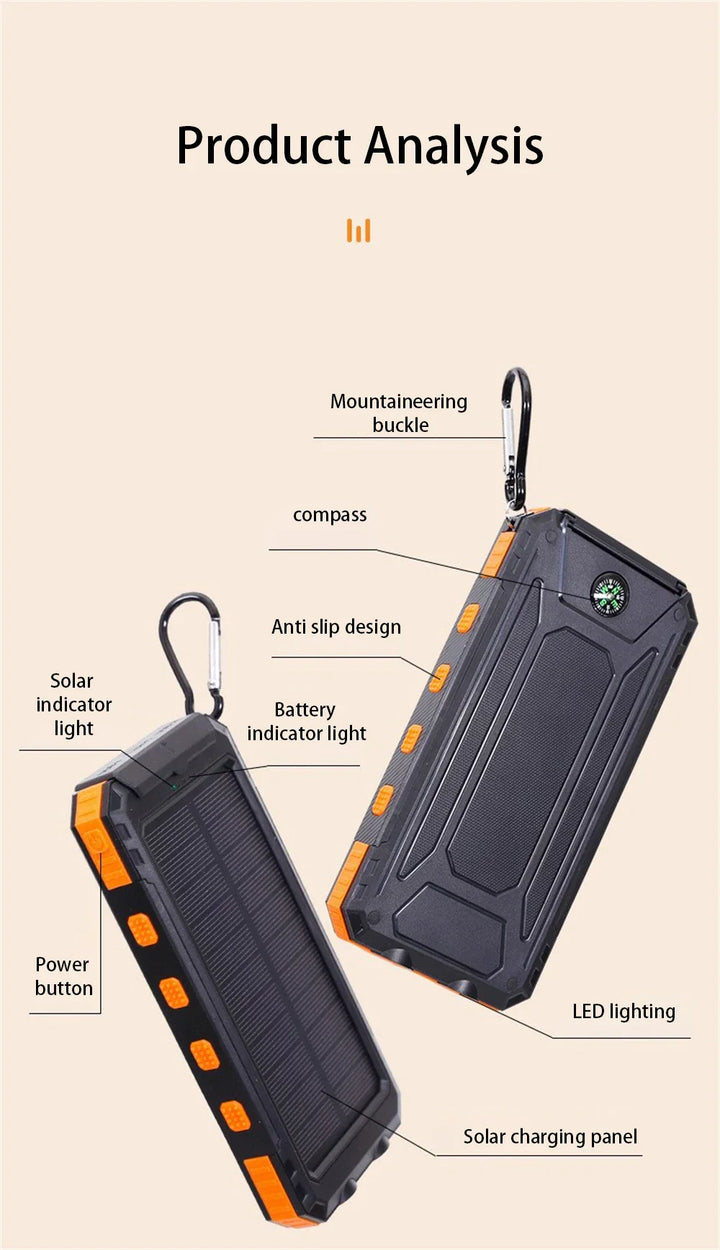 Dean | Pro Solarbetriebene Powerbank mit Eingebaut Taschenlampe