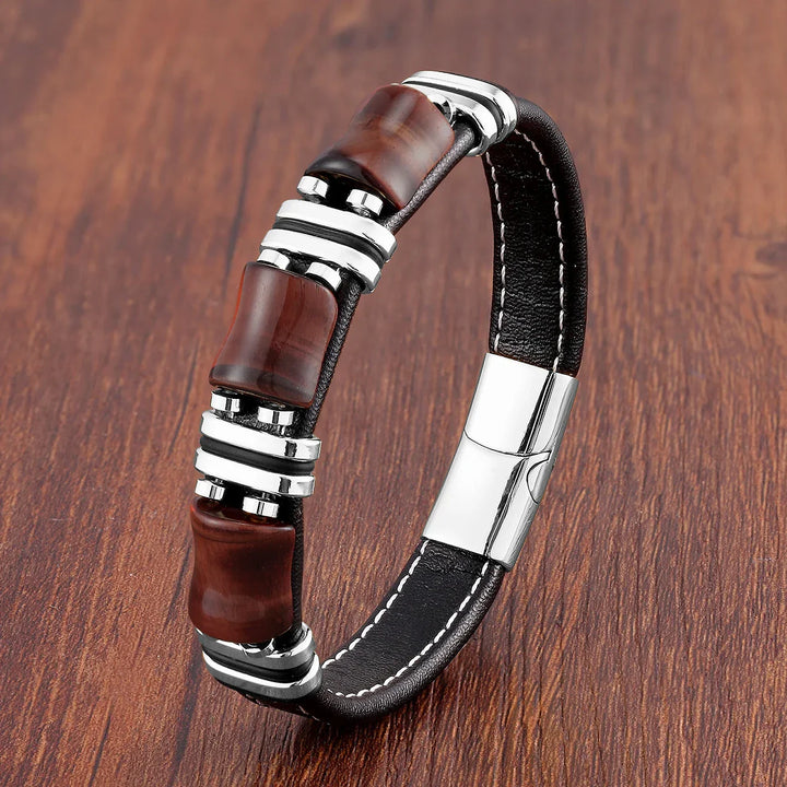 Aria | Natürlicher Tigerauge Stein Lederarmband