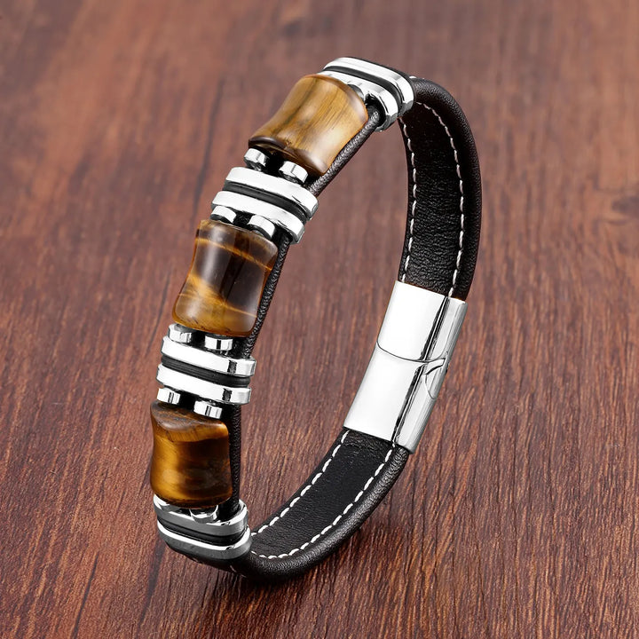Aria | Natürlicher Tigerauge Stein Lederarmband