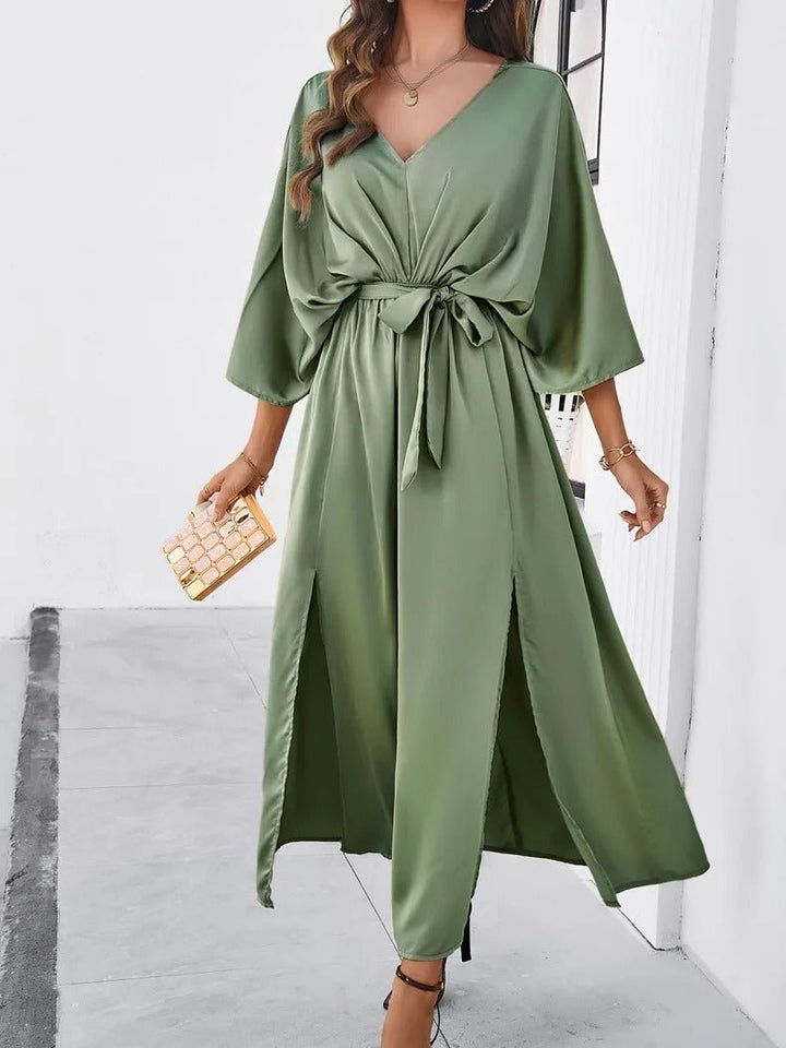 Ilyndra | Frühling Geblümtes V-Ausschnitt-Kleid